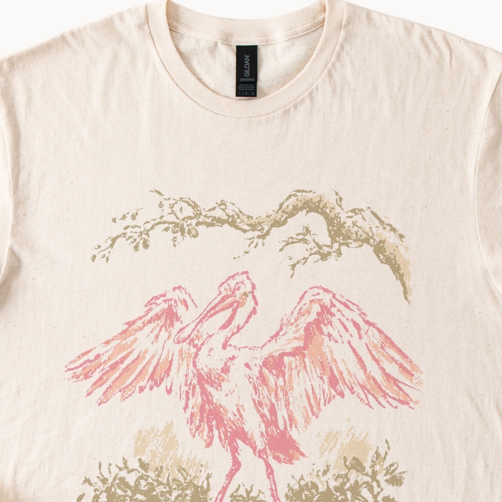 Roseate Spoonbill Graphic Tee Vintage Style Nature Artwork